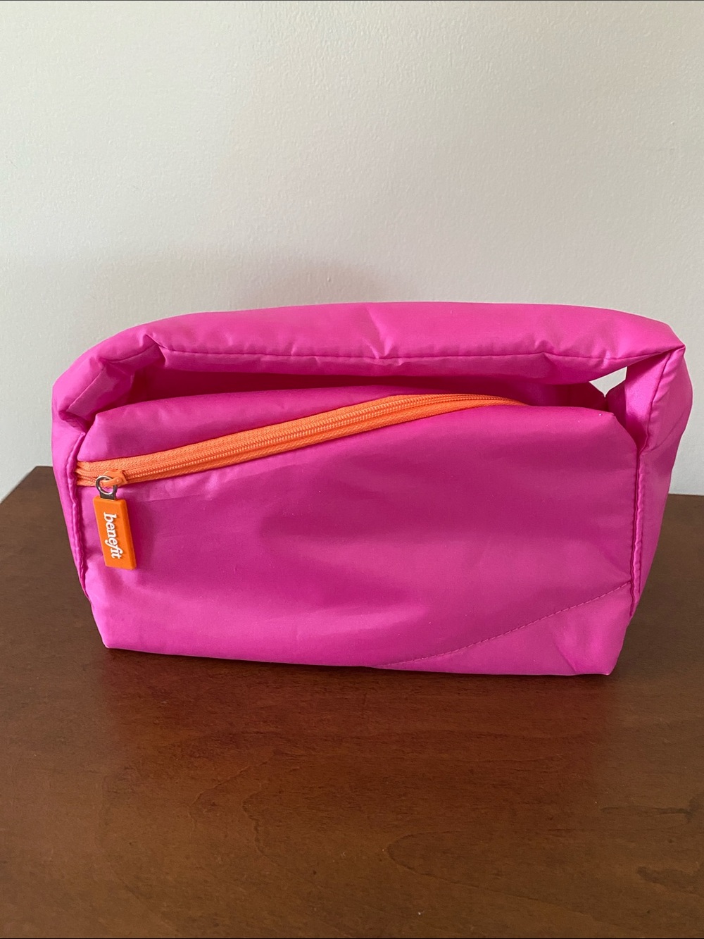 Benefit Hot Pink Makeup Pouch with Orange Zip